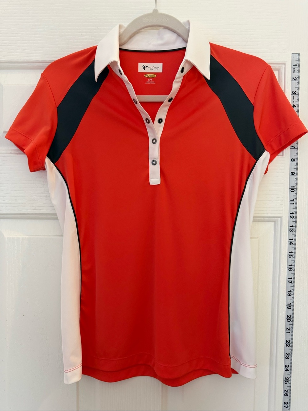 Greg Norman Collection Orange Golf Polo with White and Gray Trim